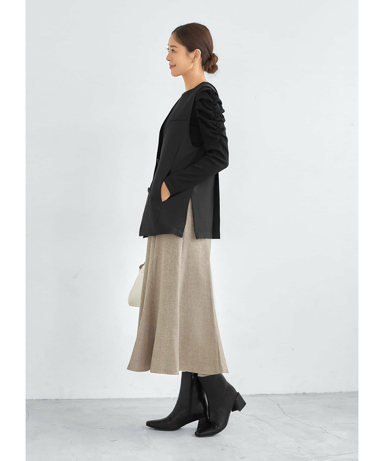 【Made in JAPAN】柄ウール調裾フレアマーメイドスカート